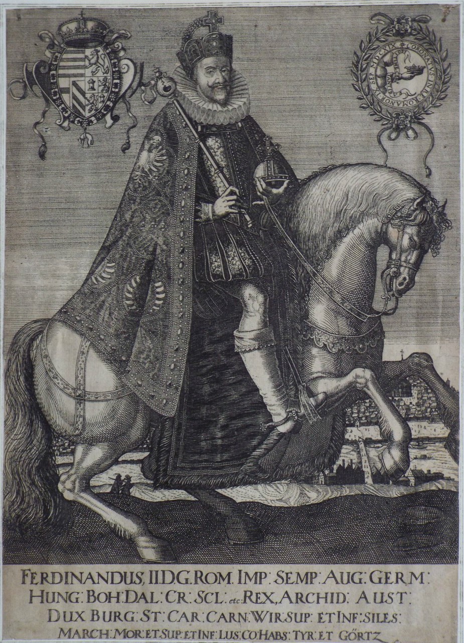 Print - Ferdinandus, II. D. G. Rom. Imp: Semp: Aug: Germ: Hung: Boh: Dal: Cr: Scl: etc: Rex, Archid: Aust: Dux Burg: St: Car: Carn: Wir: Sup: et Inf: Siles: March: Mor: et Sup: et Inf: Lus: Co: Habs: Tyr: et Gortz